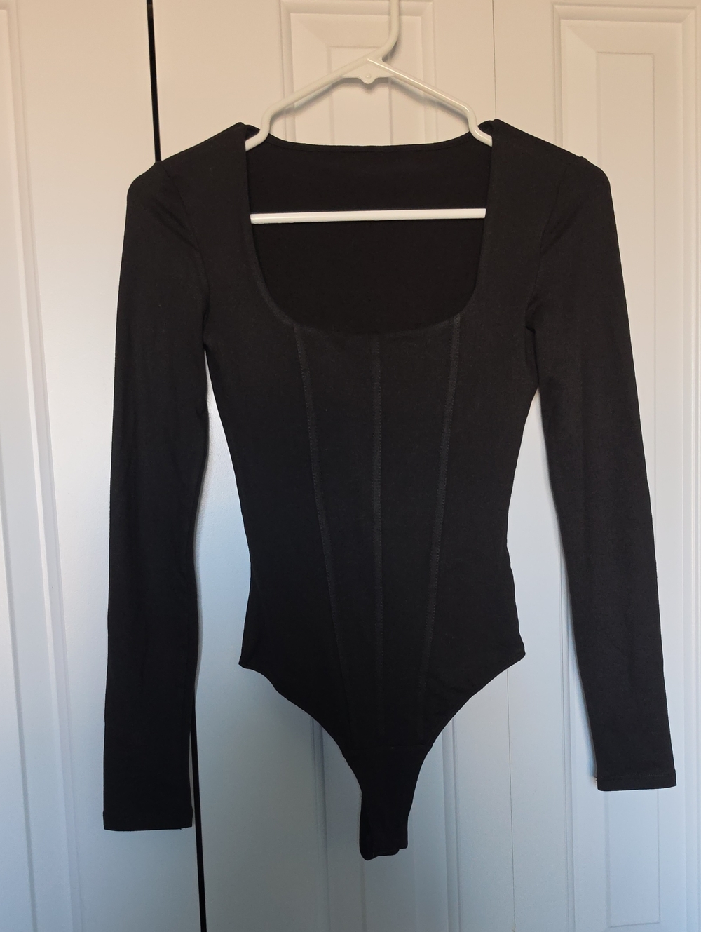 Long-Sleeve Black Scoop Neck Bodysuit